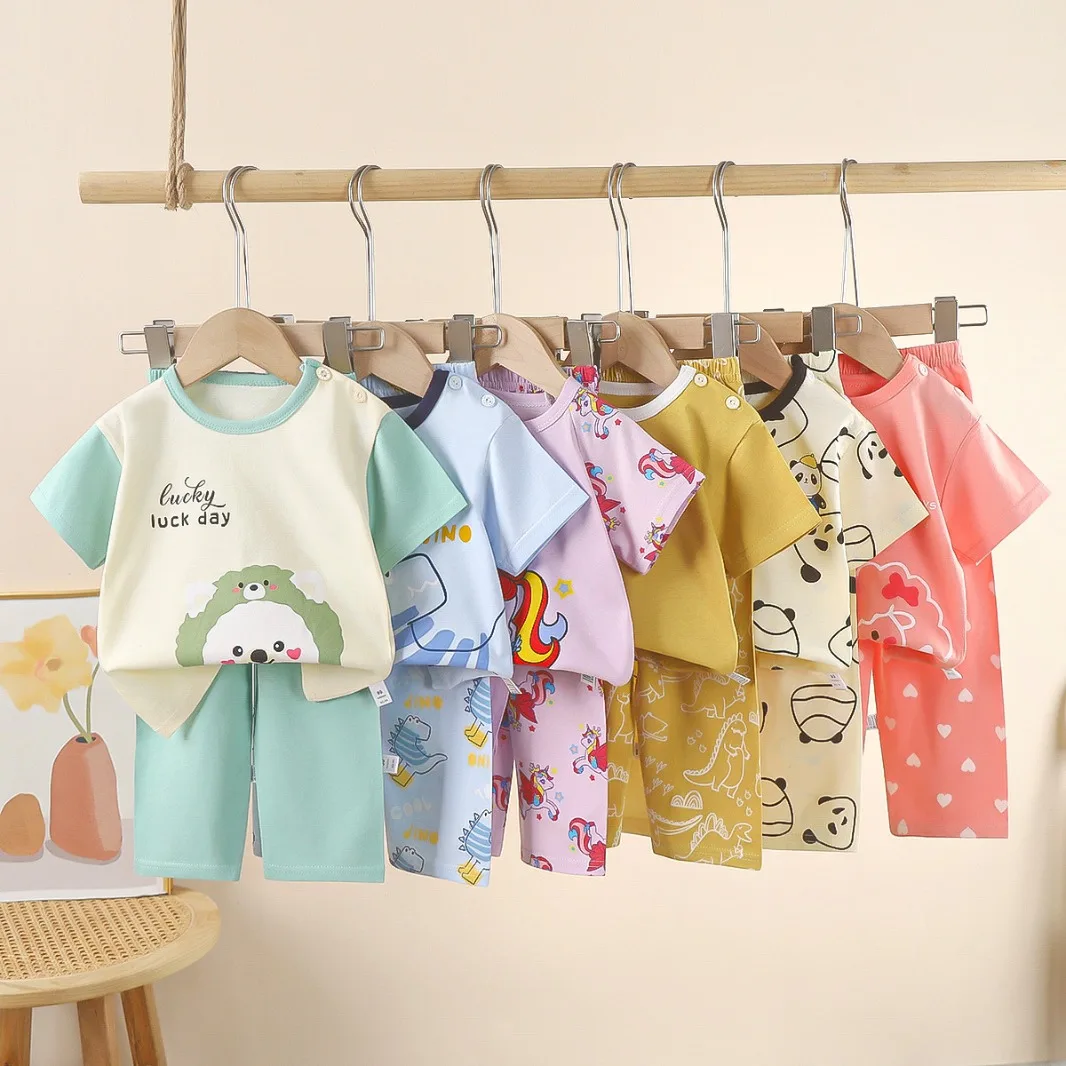 Children's short-sleeved suit summer new cotton pyjamas trousers summer t-shirt cartoon children's clothing wholesale