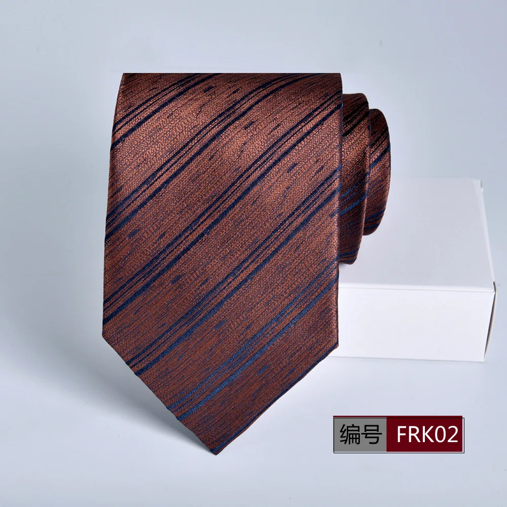 brown tie Gentleman Formal Necktie 8cm Wide Retro Brown Dark Blue Diagonal Stripe Jacquard Tie For Business Office Wedding