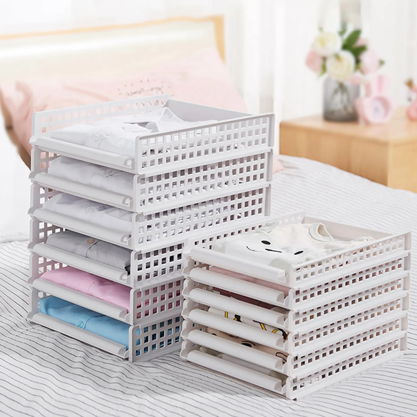 

2Pcs Clothes Storage Closet Divider Basket Folding Organizer for Drawer Wardrobe Shelving Unit Neat Clothing Arrangement System