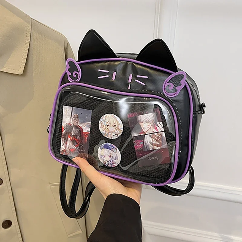 Richme Aesthetic Y2K Women Ita Backpacks Cartoon Cat Embroidered Crossbody Shoulder Bags Subculture Large Capacity Bolso Mujer