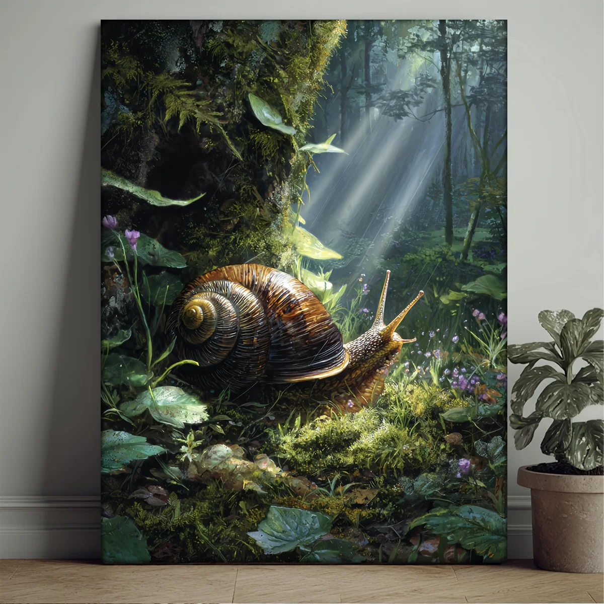 2D Flat, 2D Flat 1pc, with Frame, 30.48X40.64cm [2D Flat] High Quality Manga Style Forest Snail Art Dartk Woodland Nature For