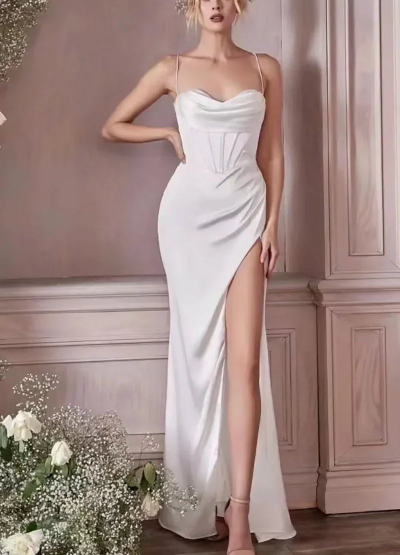 Robe d'été rouge sexy dos nu pour femmes, longue robe de soirée en satin, élégante, soirée, anniversaire, Maxi, vente en gros, article pour les affaires, 2025