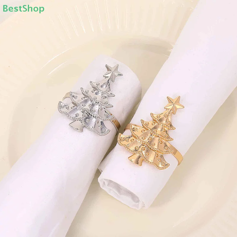 6 Stücke Weihnachtsbaum Serviettenringe Metall Kreative Serviettenhalter Silber Und Gold Tischdekoration Dekoration Für Hotels