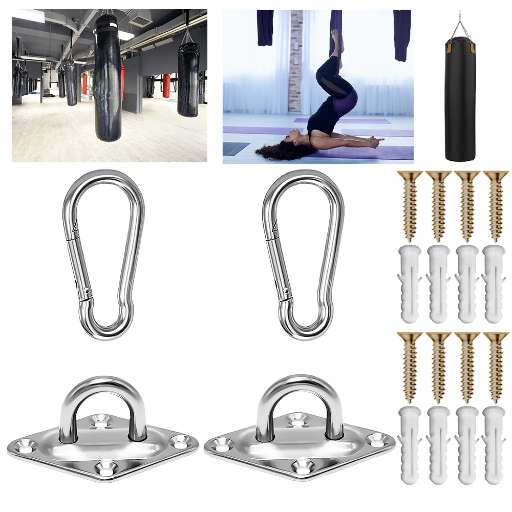 

2set Heavy-Duty Wall/Ceiling Mount Hooks - Stainless Steel Swing Chair Brackets with Eye Plate for Secure Installations M6 Kit