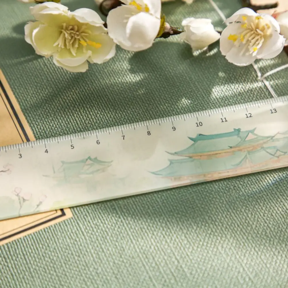 Oriental Scenery Series 15cm Drafting Straight Ruler DIY Drawing Tools Bookmark Math Drawing Ruler Acrylic Multifunctional
