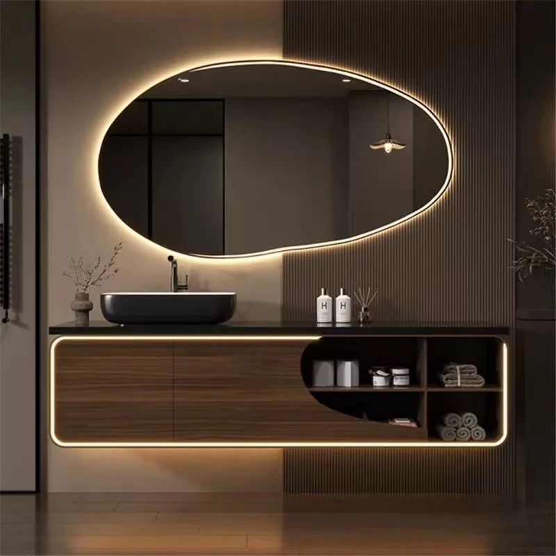 

Luxury Brown Bathroom Cabinet Classic European Smart Mirror Bathroom Cabinet Storage Wood Meuble Salle De Bain Furniture Home