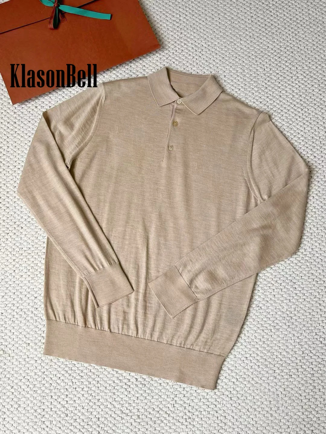 9.21 KlasonBell Men Clothes Lapel Collar Button Pullover Sweater High Quality Wool Long Sleeve Knit Jumpers