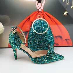 BaoYaFang 2024 New Arrival Teal Blue strawberry Bridal wedding shoes and Bag Female Ladies Party Shoes Ankle Strap High Pupms