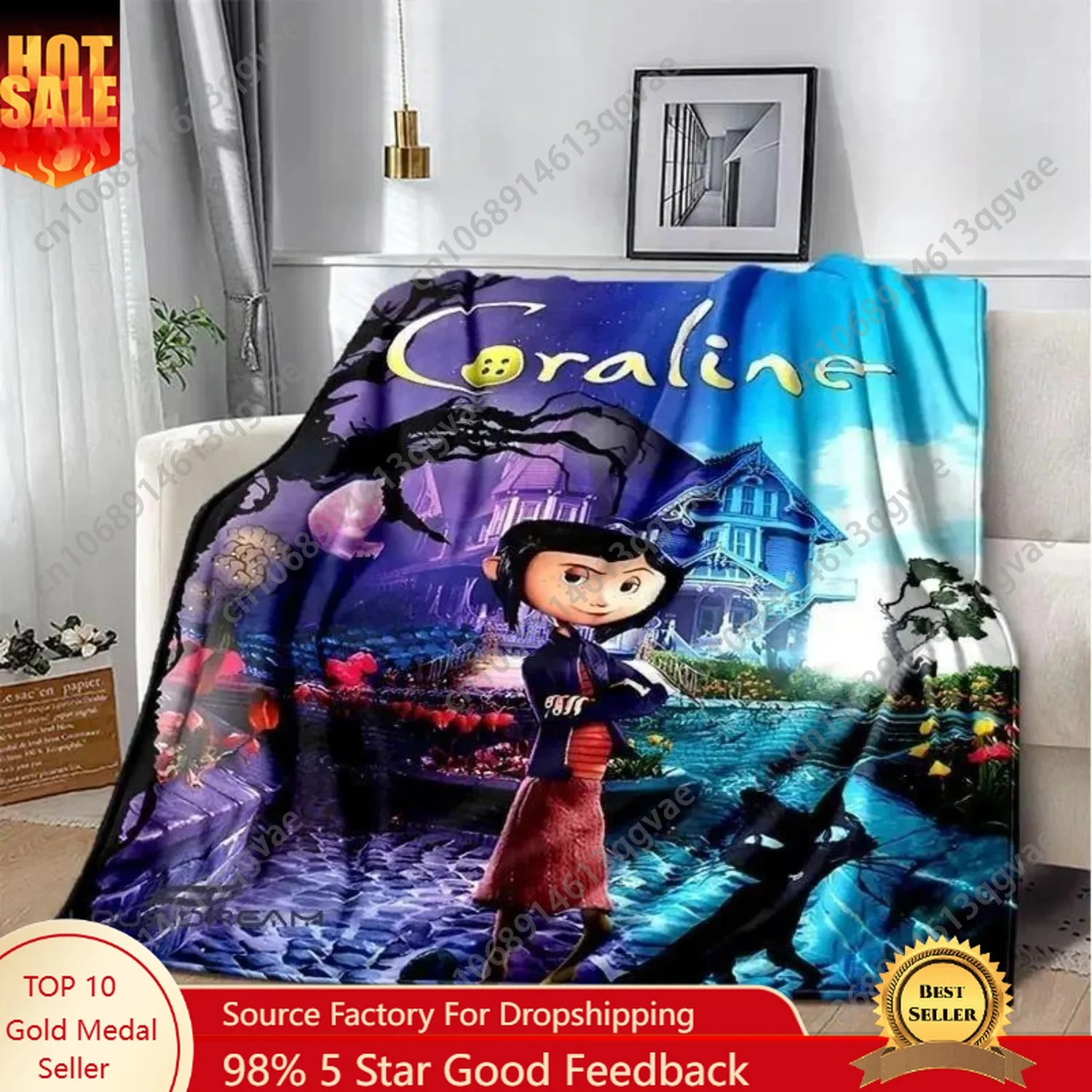 

C-coraline Cartoon Printied Blanket Warm Flannel Soft and Comfortable Blanket Home Travel Blanket Birthday Gift Flannel
