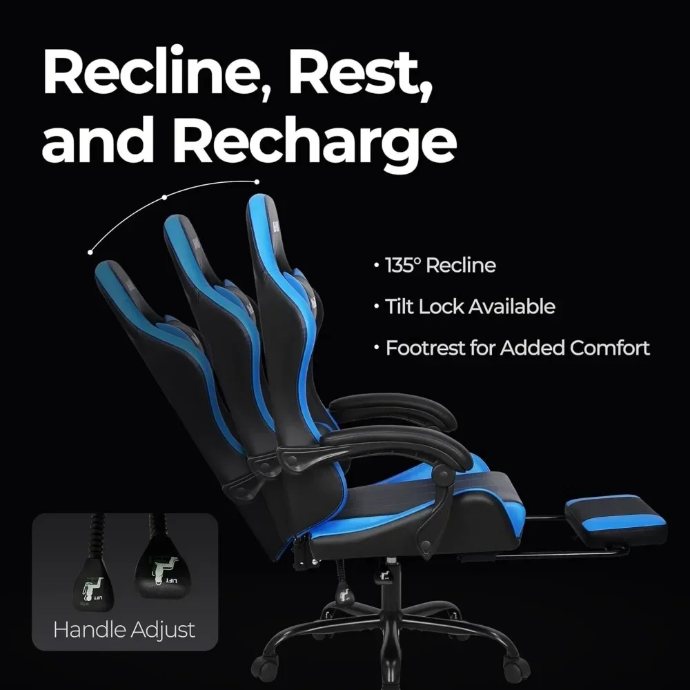 Cadeira de jogos com apoio para os pés, encosto alto, ergonômica, confortável, mesa de computador de escritório com suporte lombar, altura ajustável