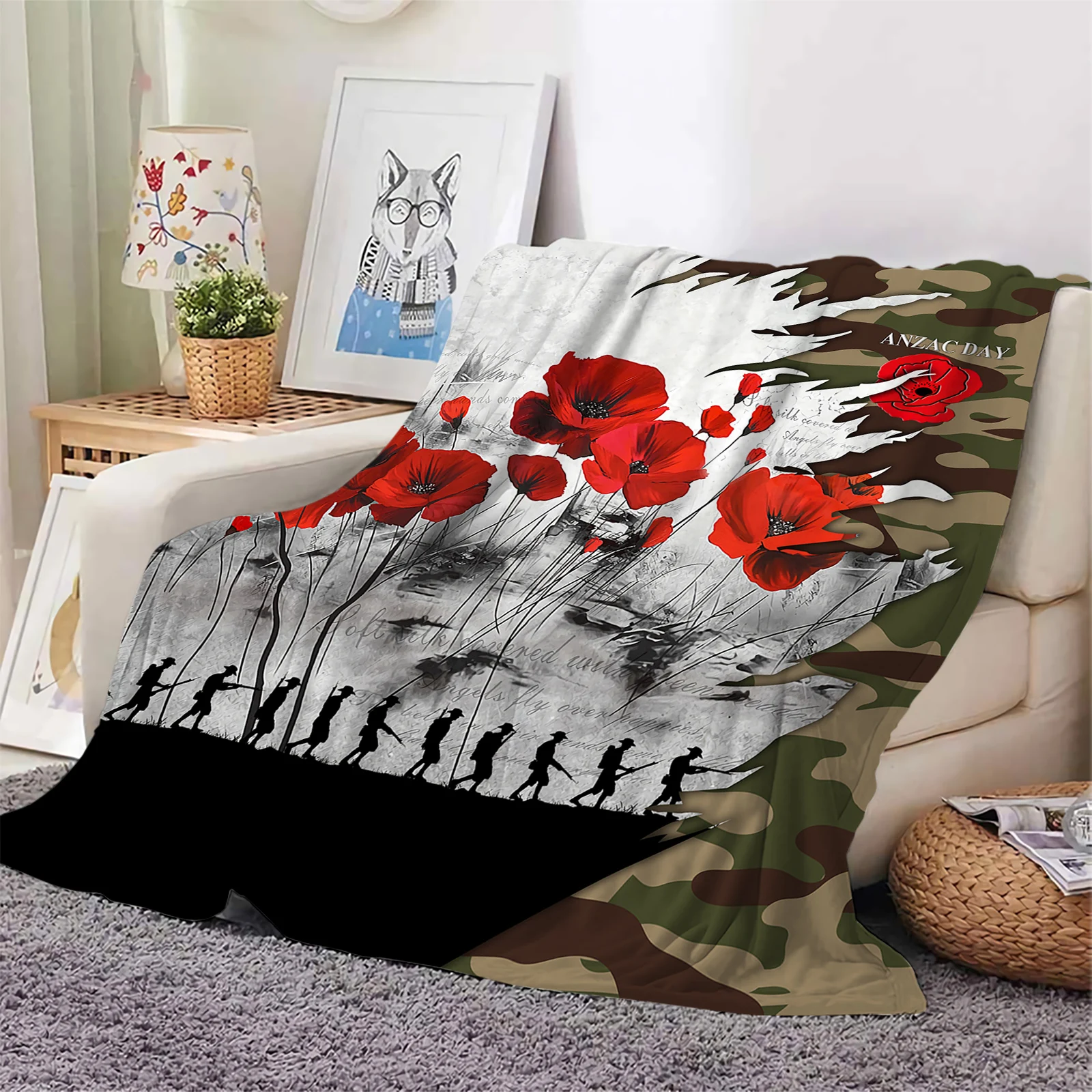 

Anzac Day Flannel Blankets Soldier Camo Flower Splicing 3D Printed Throw Blanket Office Nap Travel Portable Quilts Dropshipping