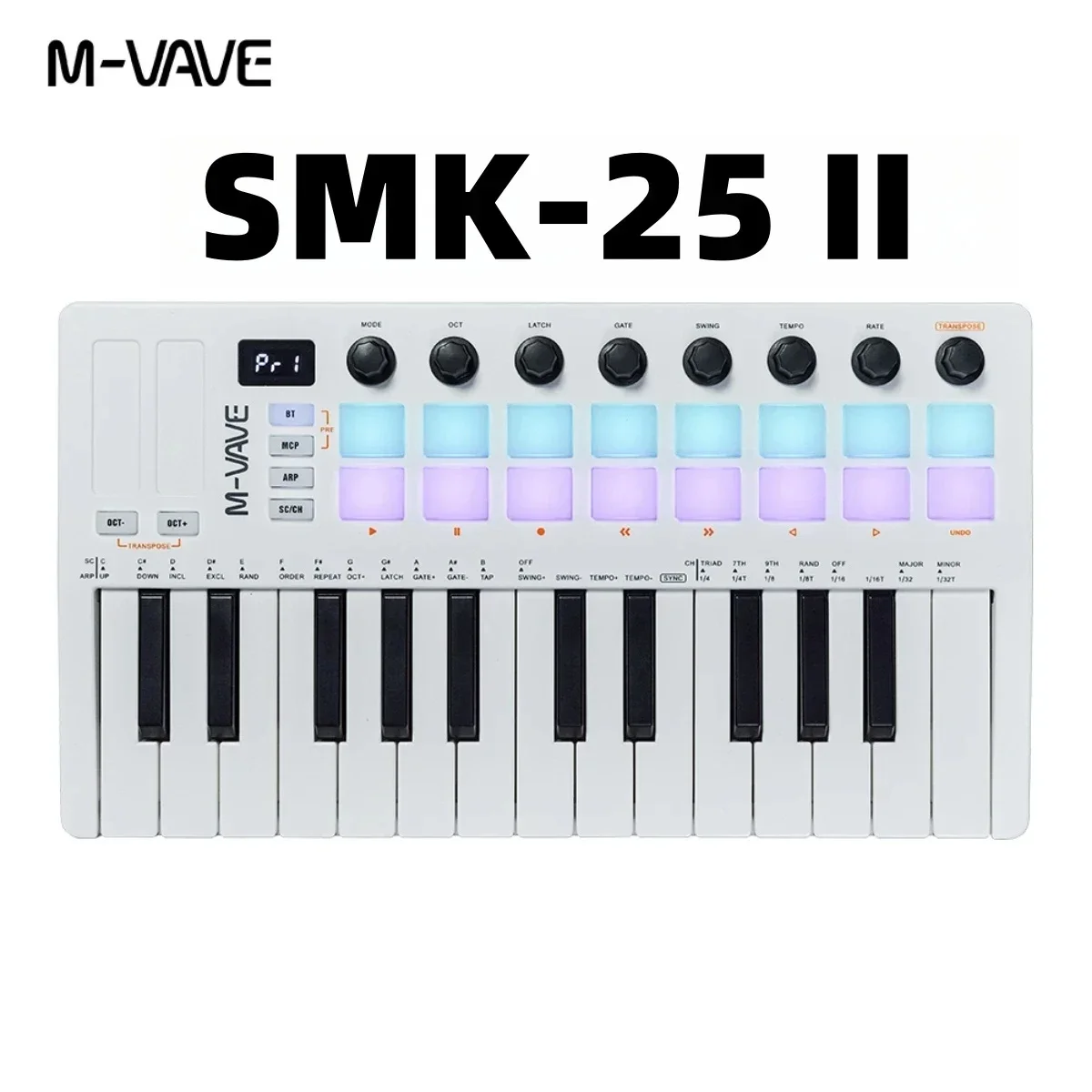 M-VAVE SMK-25 II MIDI Pad Controller Keyboard USB Mini 25 Key 16 RGB Drum Pads 8 Knobs with Music Production Software Included