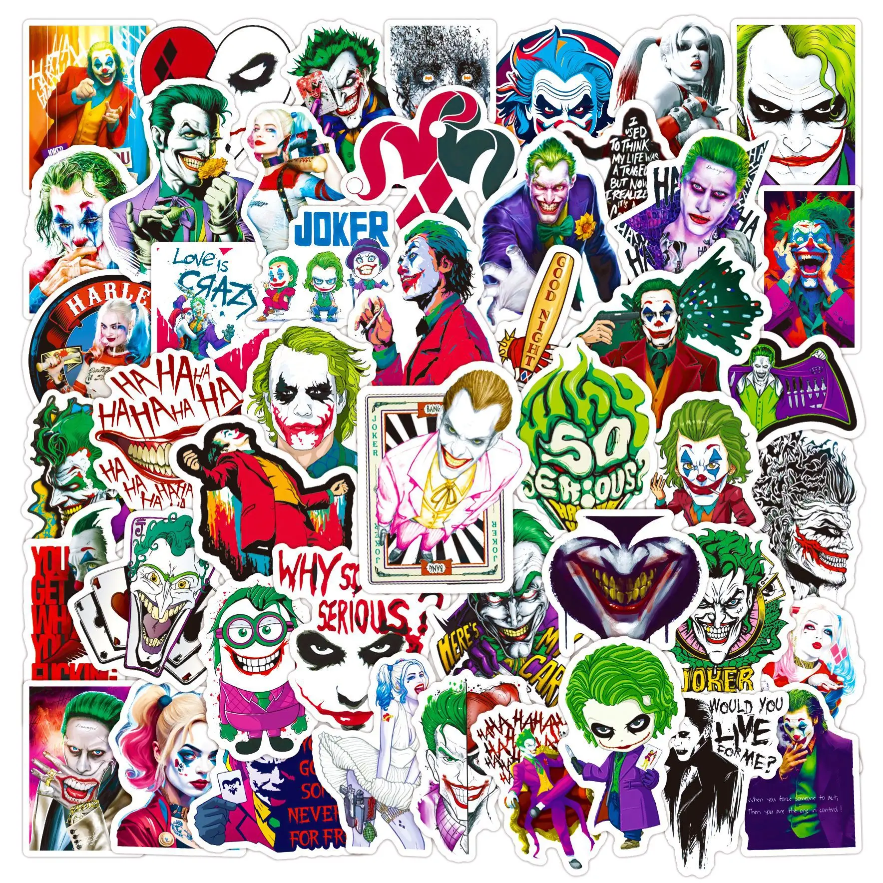 50pcs Gotham Joker Harley Quinn Animation Figure Graffiti Sticker DIY Phone Luggage Laptop Guitar Decorative Sticker Toy