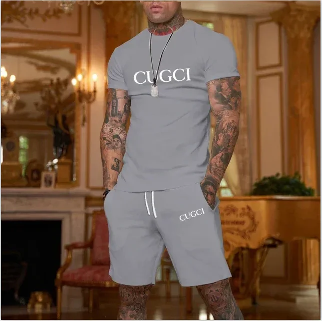 الصيف الترفيه الرجال بدلة رياضية المشي لمسافات طويلة في الهواء الطلق الركض الرجال قصيرة الأكمام تنفس تي شيرت + السراويل قطعتين مجموعة #1