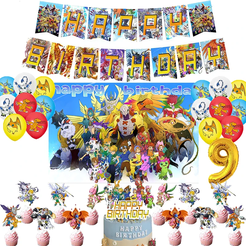 Digimon Abenteuer Geburtstags feier Dekoration Latex Ballon Hintergrund Banner Kuchen Topper Baby party