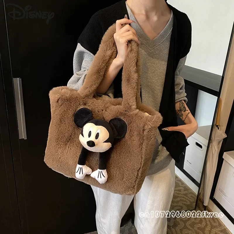 Disney Mickey 2025 nuevo bolso de muñeca para mujer, bolso de muñeca de felpa de alta calidad a la moda para niñas, bolso de almacenamiento de ocio de dibujos animados para mujer