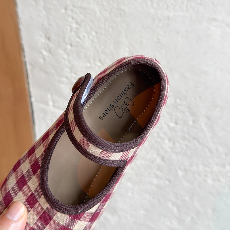 Kleinkind Mädchen Vintage Gingham Karierte Mary Jane Ballerinas, 2 Farben Marineblau Rot Einzelriemen Cottagecore Hochzeit Mädchen Freizeitschuhe – Detail 10