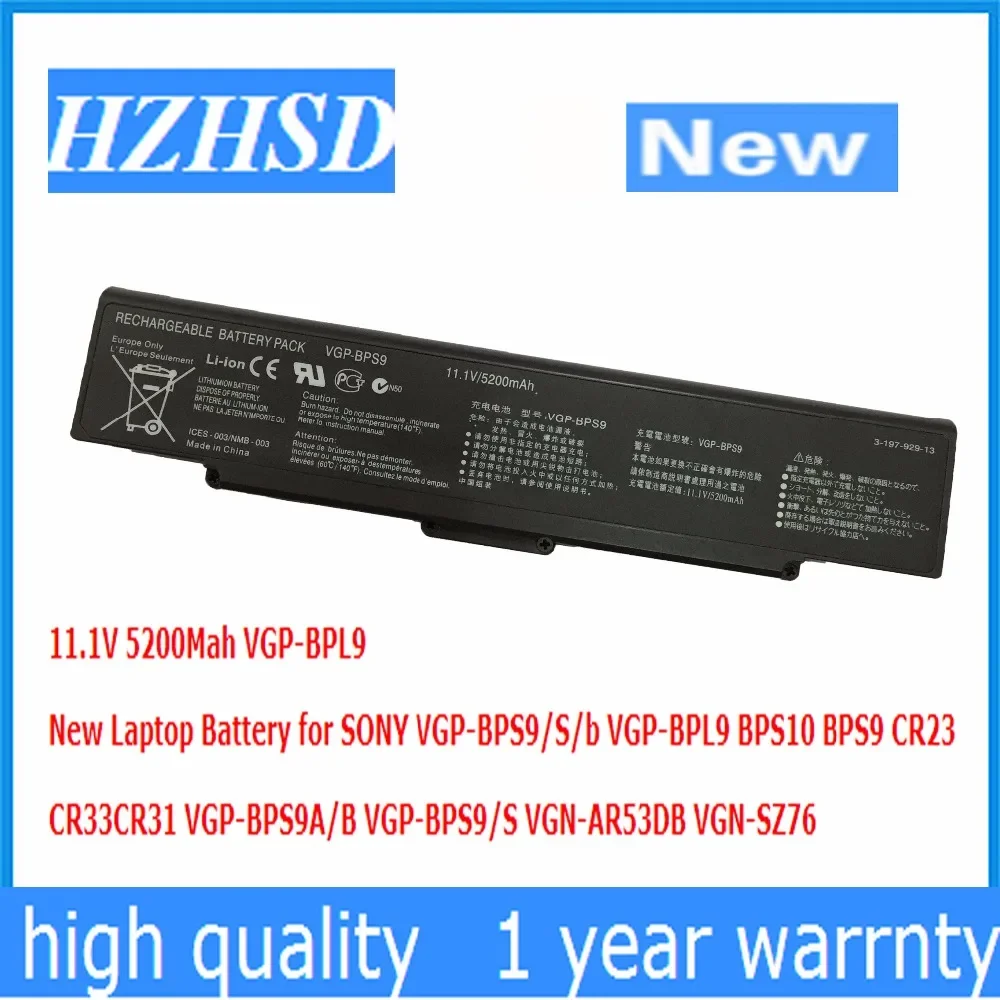 

11.1V 5200Mah New VGP-BPL9 Laptop Battery for SONY VGP-BPS9/S/b BPS10 BPS9 CR23 CR33CR31 VGP-BPS9A/B VGP-BPS9/S VGN-AR53DB