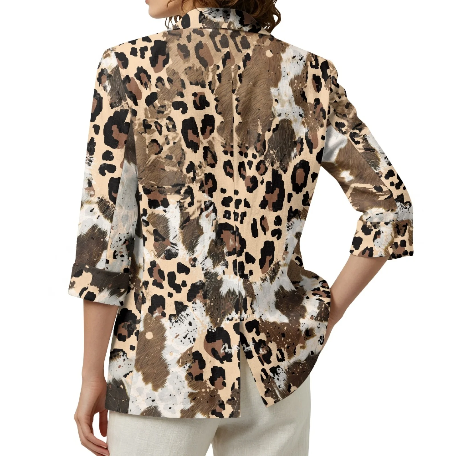 PENSTROLL Leopard Print Linen Like Jackets Dressy Tops for Women Casual Beach Cover Up