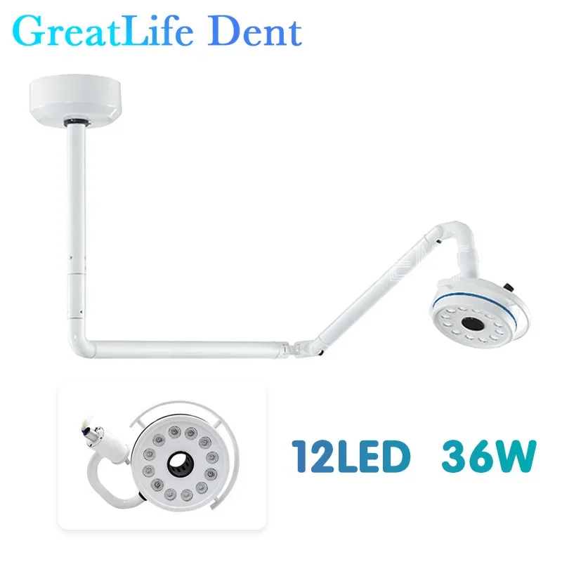 GreatLife Dent Ceiling-Mounted 36w 12Leds Lamp Dental Oral Light For Dentistry Clinic Operation Shadowless Surgical Lamp