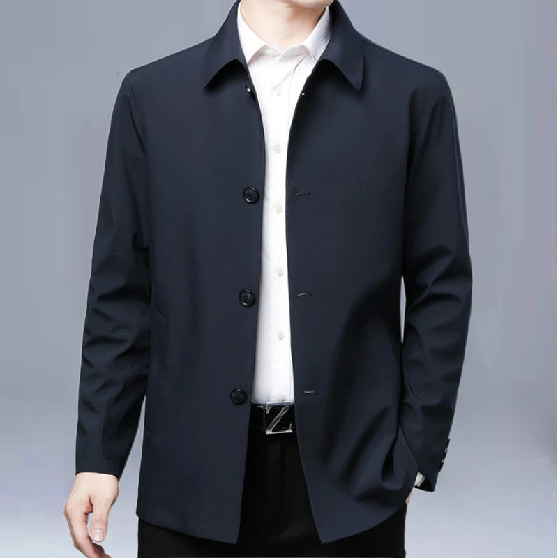 

Business Men's Windbreaker Jacket Spring and Autumn Casual Lapel Solid Color Single-breasted Thin Coat E317