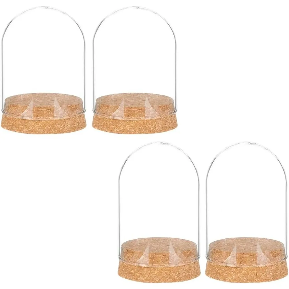 

4Pcs 2 Size Glass Display Dome Cloche Dome Decorative Jars Small Glass Bell Jar with Cork Base for Flower Figurine Storage Home