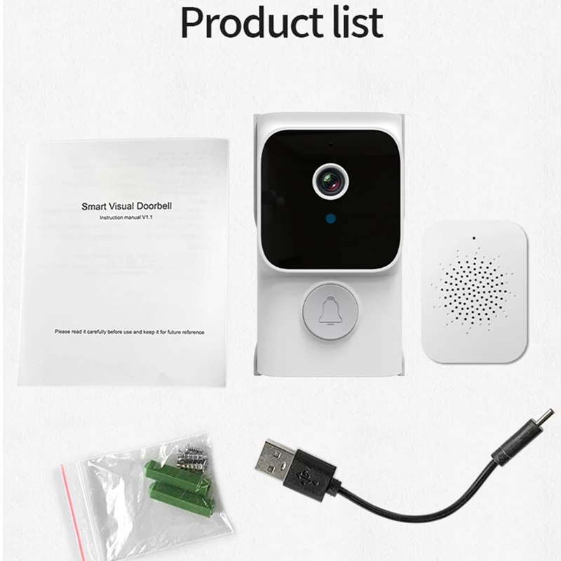 투야 앱 무료 클라우드 스토리지 와이파이 초인종, 저소비 비주얼 문짝 엿보기, 비디오 아이 나이트 PIR 보안 도어뷰어