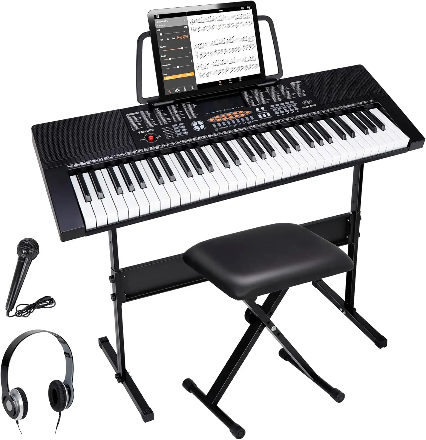 61-Key Portable Electric Keyboard Piano with Built In Speakers, LED Screen, Headphones, Microphone, Piano Stand, Music Shee