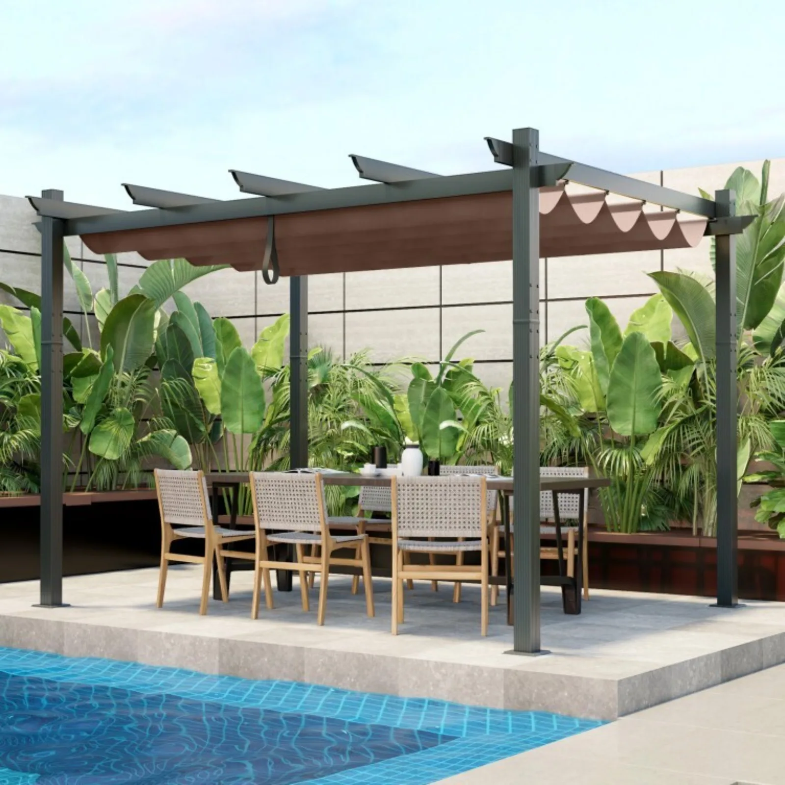 

10 x 12' Patio Outdoor Garden Pergola Canopy Shelter w/Retractable Sun Shelter