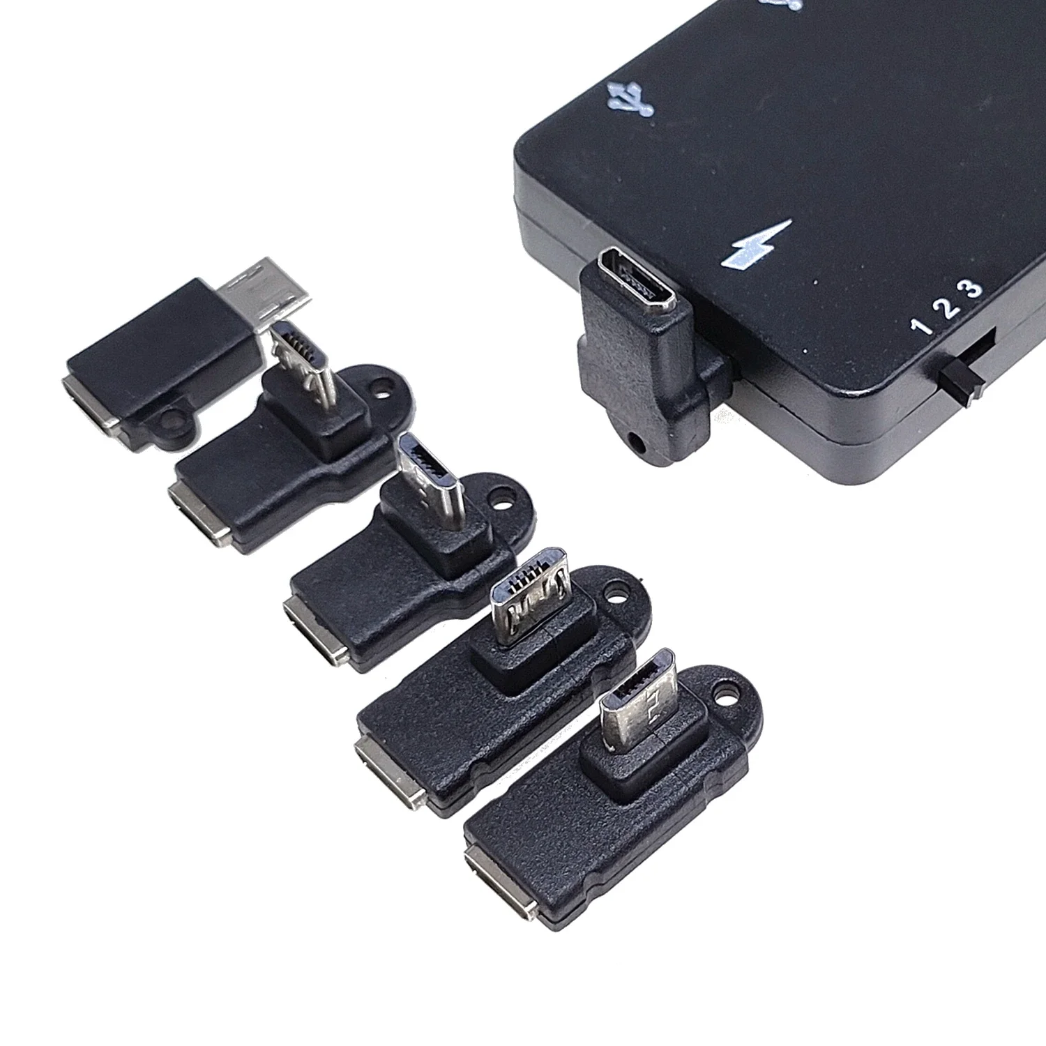 Adaptador de datos Micro USB, conector USB macho y hembra, conector Micro USB de 5 pines, esquinas izquierda y derecha, 90 grados