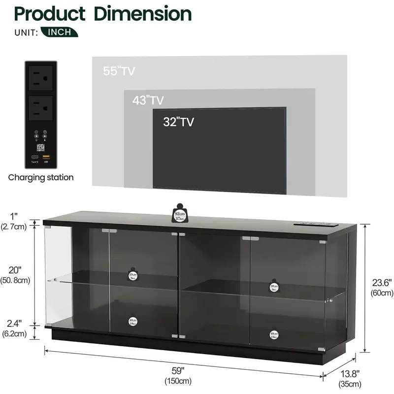 59 W RGB Display Cabinet with Glass Doors and Charging Station White