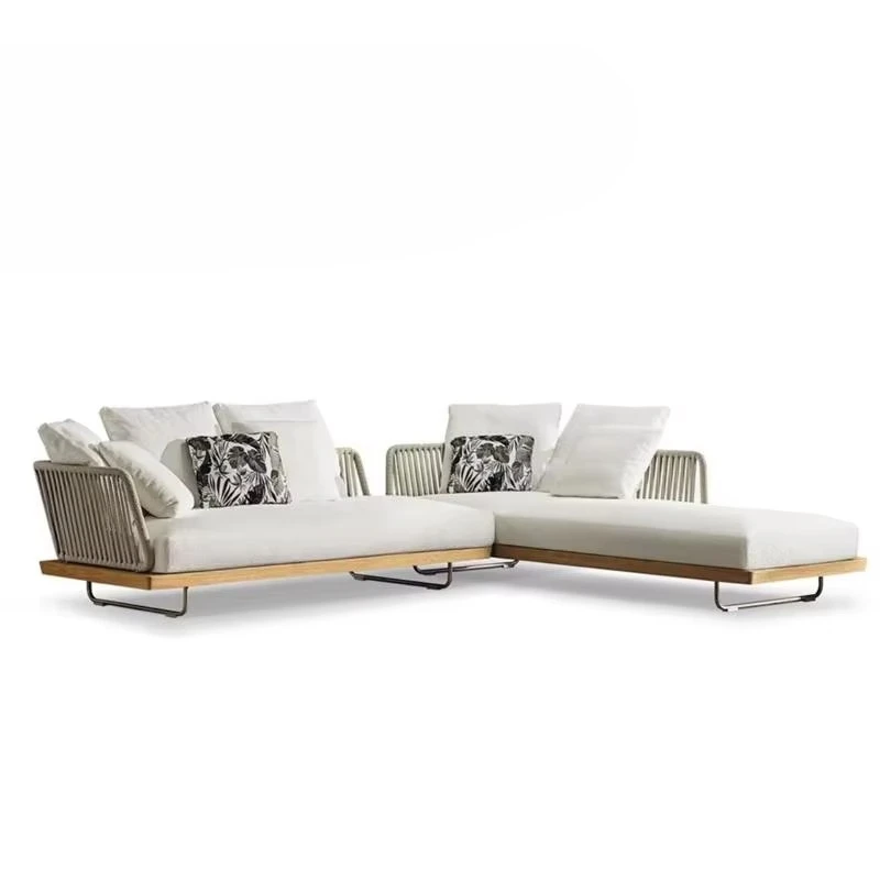 

Outdoor Furniture Set Garden Sofa Teak Solid Wood Base Courtyard Sofa Hotel Park Living Room Rope Design