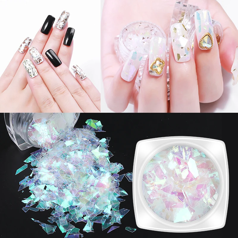 PinPai Irregular Glass Shiny Nail Art Glitter Foil Decoration For Nails Paillette Manicure Tips Sequins Nails DIY Design Powder