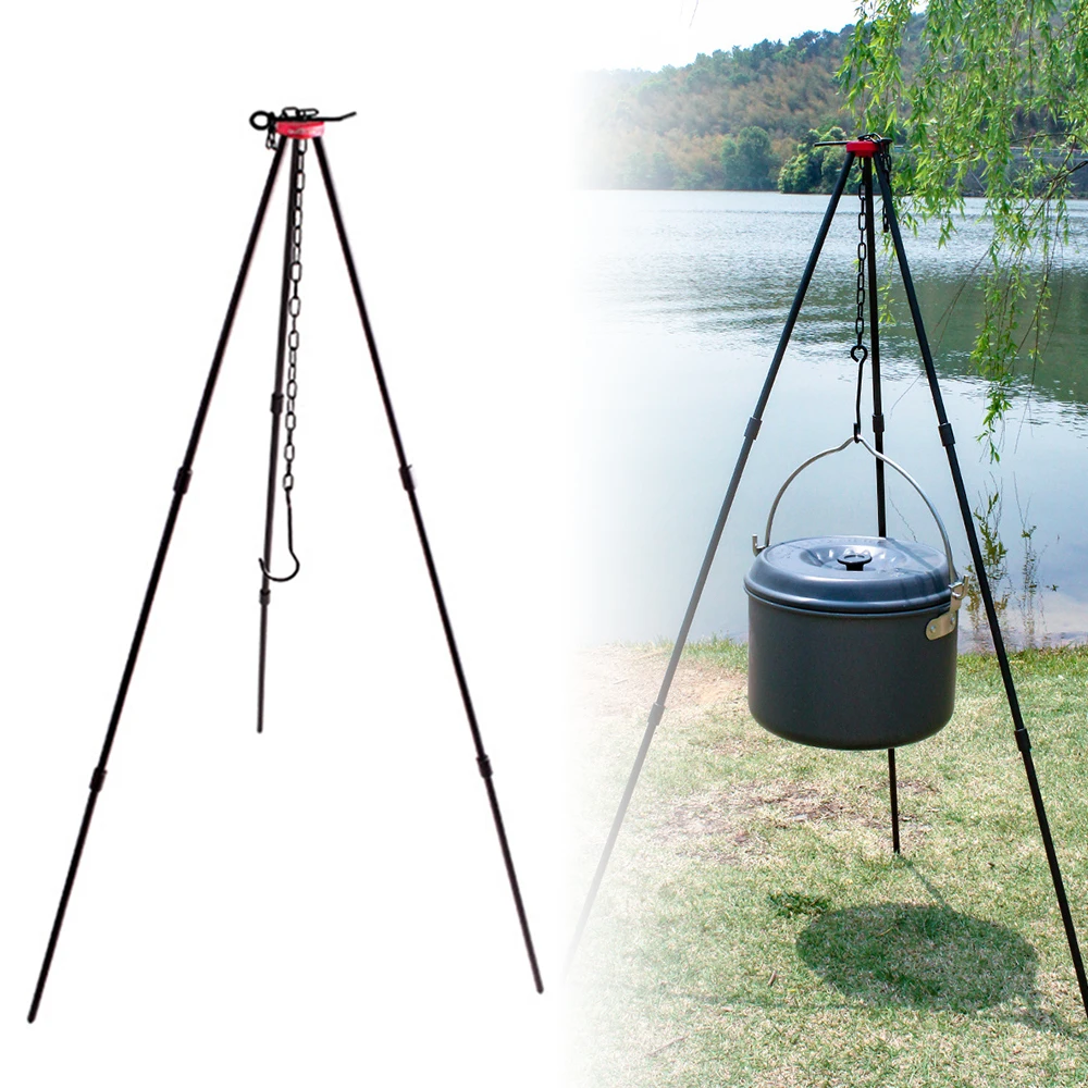 Outdoor Camping Bonfire Tripod Portable Triangle Support ForFire Hanging Pot Outdoor Campfire Cookware Picnic Cooking Grill Tool