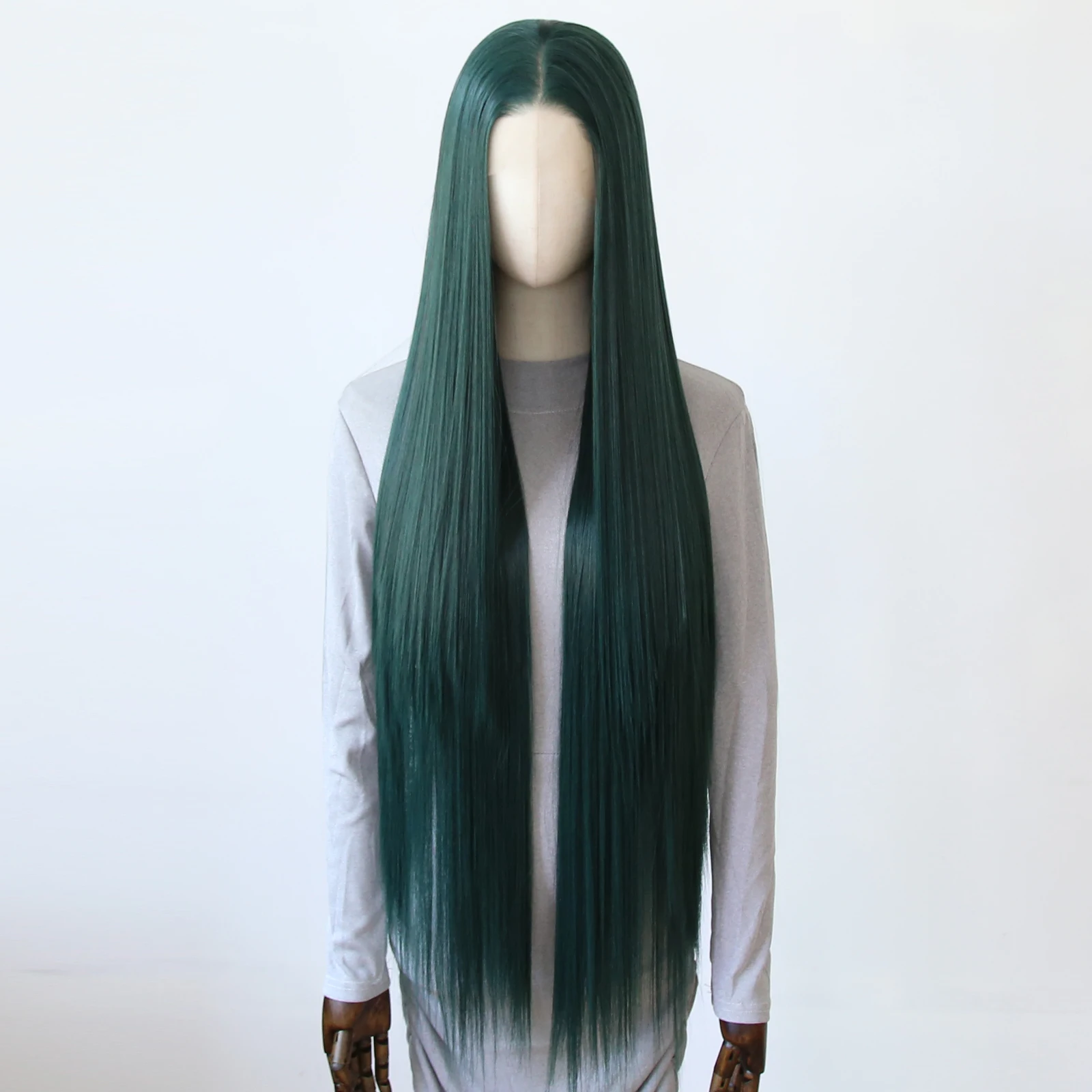 

Темно-зеленый синтетический парик спереди, длинный прямой парик 40 дюймов, черный, зеленый, синтетический парик спереди, предварительно выщипанные натуральные волосы