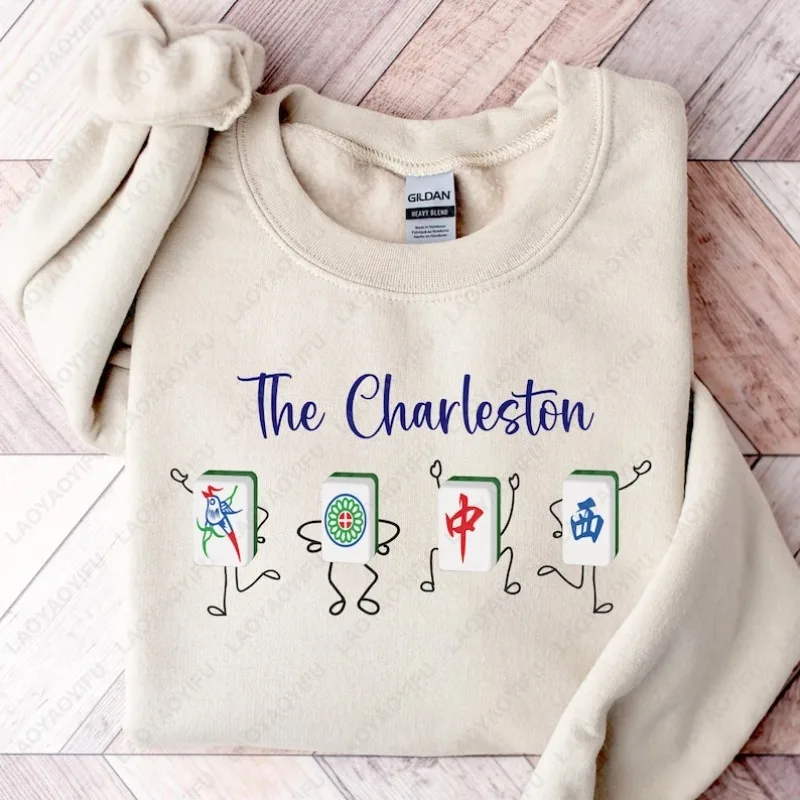 

Пуловеры с круглым вырезом Чарльстона Маджонг, забавный свитшот для танцев Маджонга, мужской и женский повседневный модный свитер с длинными рукавами в консервативном стиле