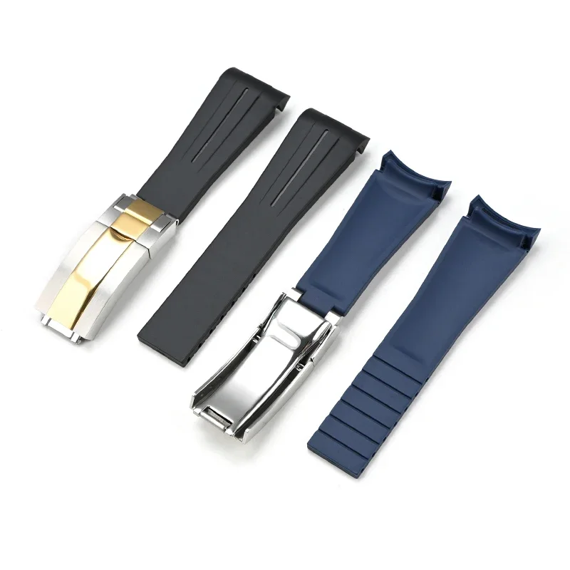 TPU Rubber Strap for Rolex Black Green Water Ghost Daytona Submariner Men Curved End Folding Buckle Band Watch Accessories 20mm