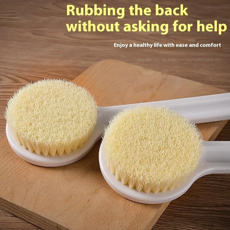 Shower Brush with Soft & Hard Bristles Dual-Sided Long Handle Back Scrubber Exfoliator, Reusable Wet/dry Use for Whole Body Care