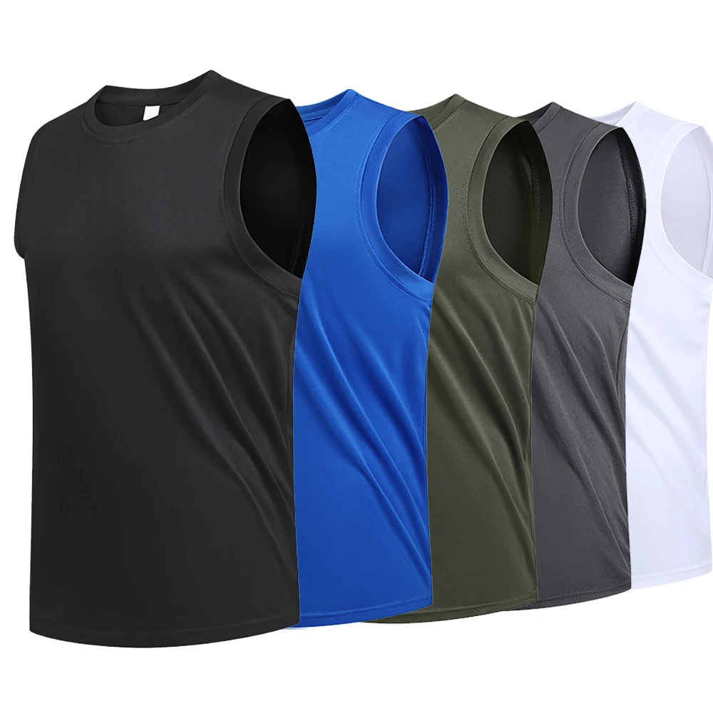 Men\'s New Large Size Breathable Ice Silk Quick Dry Sleeveless Vest Round Neck Casual Running Fitness M-8xl Summer Sports T-Shirt