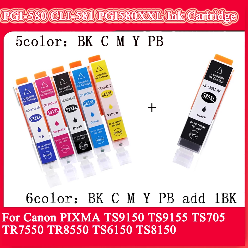 

PGI-580 CLI-581 PGI580XXL картридж с чернилами, совместимый для Canon PIXMA TS9150 TS9155 TS705 TR7550 TR8550 TS6150 TS8150 einkshop