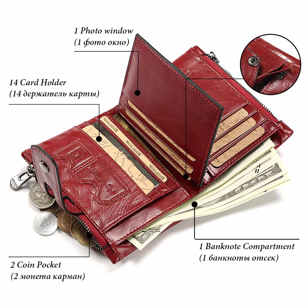 GZCZ RFID Mens Wallet Genuine Leather Vintage Card Holder Purse Short Women Fashion Clutch with Coin Pocket Portomonee