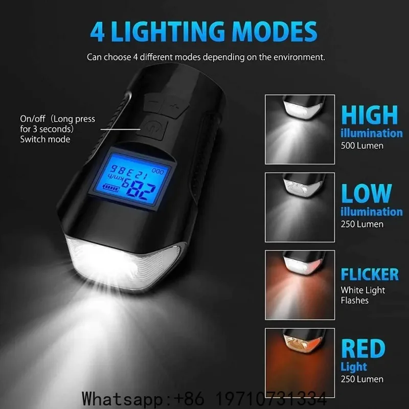 Bike Light Set,Bicycle Headlight with Horn and Speedometer Odometer,USB Rechargeable Bike Front Light and Tail Light