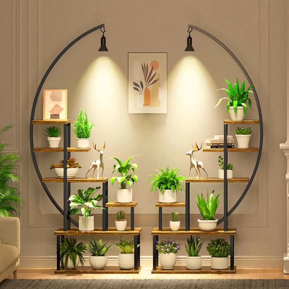 6 Tiered Tall Stand for Indoor Plants Multiple Plant Shelves Balcony Flower Rack Metal Plant Stand With Grow Lights Patio Balcon