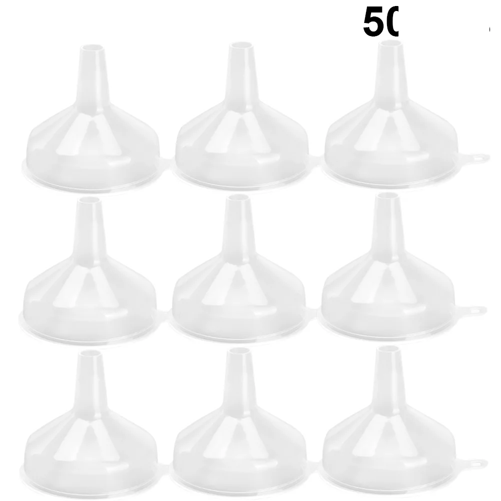 

50pcs Mini Funnel Plastic Transfer Tool For Liquid Lotion Essential Oil Care Powder Lab Kitchen Use