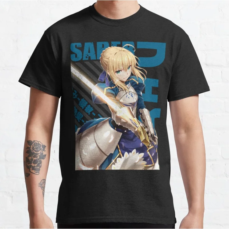 Fate/stay Night Shirt Vintage Washed Unisex Oversized Anime Streetwear Soft Cotton Short Sleeve Tee Gift Clothing Tops Hot Sale
