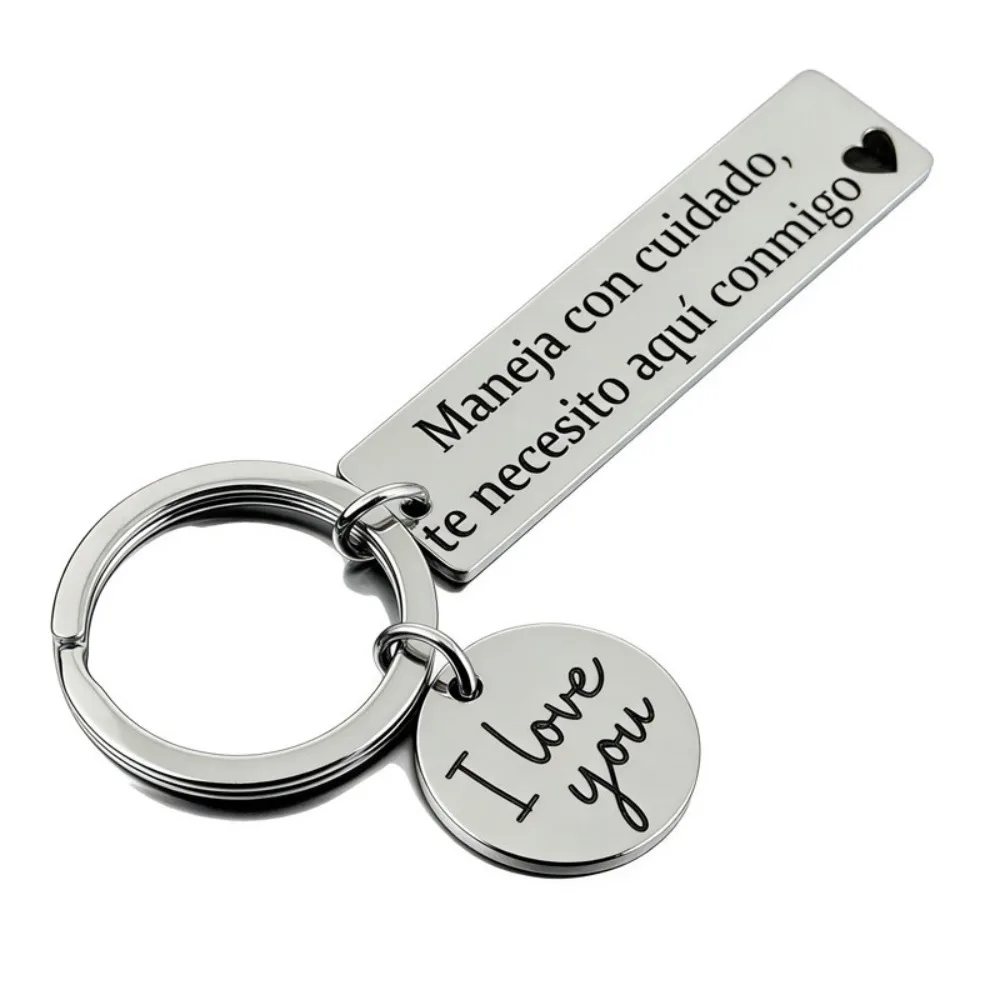 Spanish Driving Safety Keychain Men Women Stainless Steel Engraved Key Chain Romantic Creative Pendant Blessing Gift Birthday