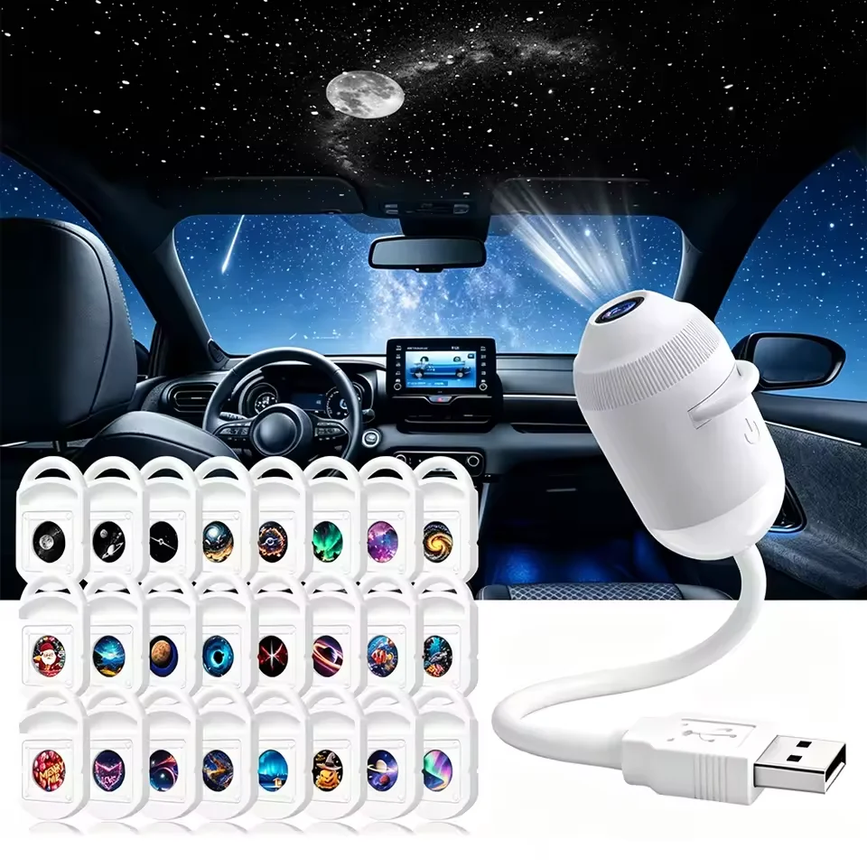 2-in-1 Mini Galaxy Star Projector Night Light LED Starry Sky Ambient Lamp USB Car Atmosphere Projector Light for Bedroom Decor