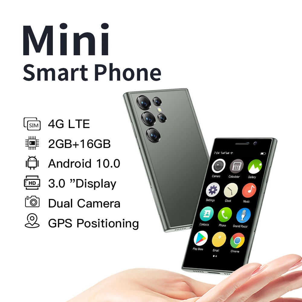 SERVO Smartphone S24 Mini, écran 3.0 ", réseau 4G, Android 10.0, déverrouillage par reconnaissance qualifiée ale, petit smartphone, grande batterie, touriste, epiStandby, Google Play