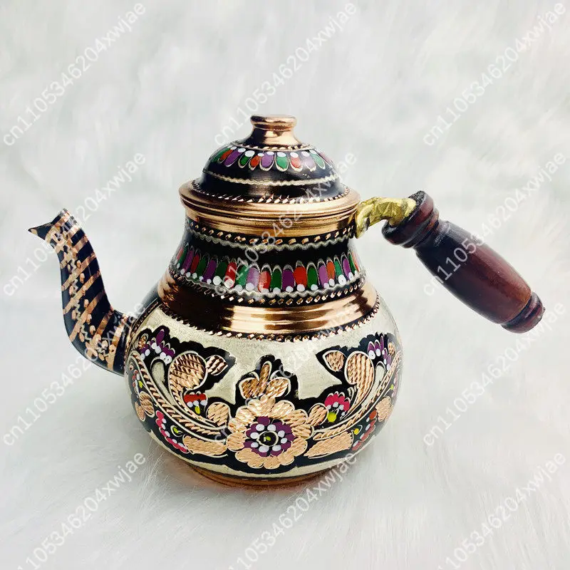 Turkey imported hand-carved painted copper teapot kettle teacup, European court style high value