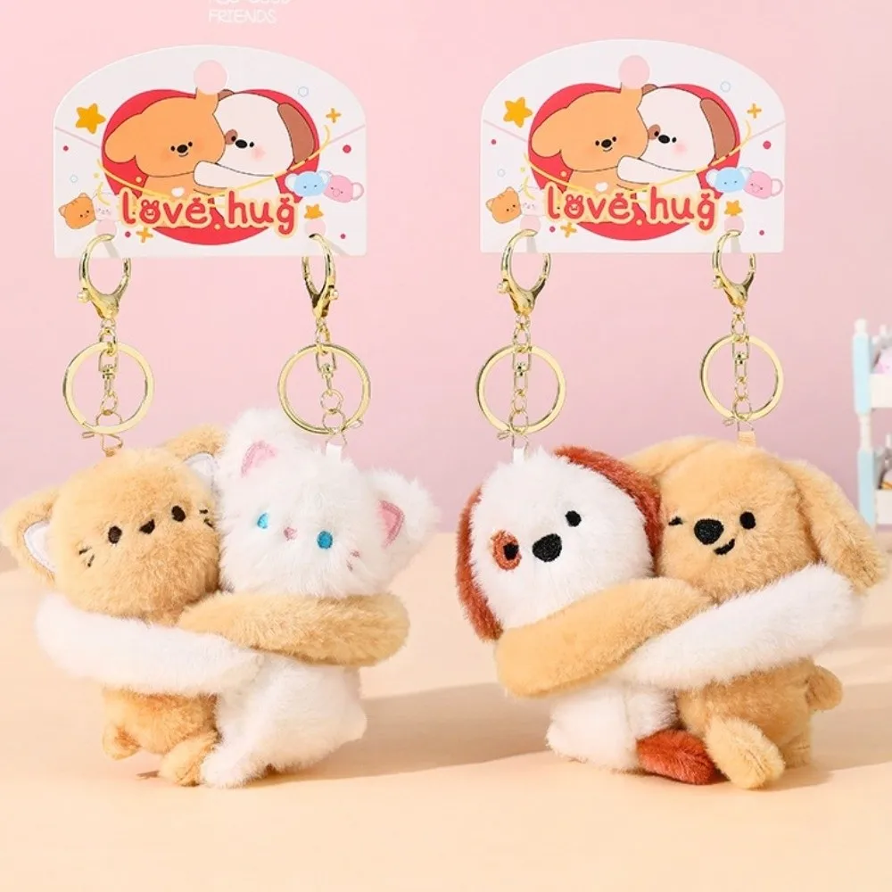 

Backpack Decoration Couple Cartoon Keychains Stuffed Animal Stickable Cat Dog Plush Dolls Kittens Puppies Embrace Love Hug